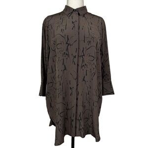 NEW Roucha Takis Klee Shirt Women C (L) Brown Silk Abstract Minimalist Lagenlook